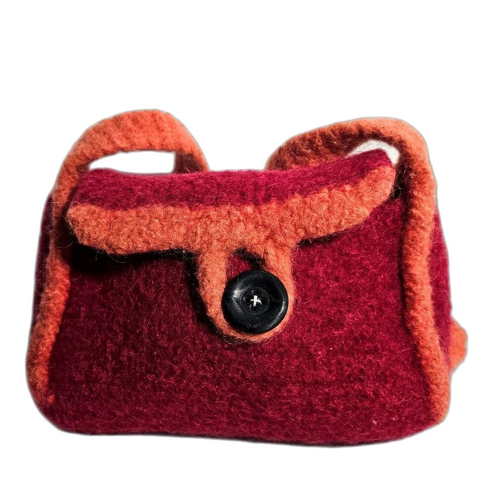 Handmade Small Wool Felted Purse in Red & Rust Could be Vintage Cute!